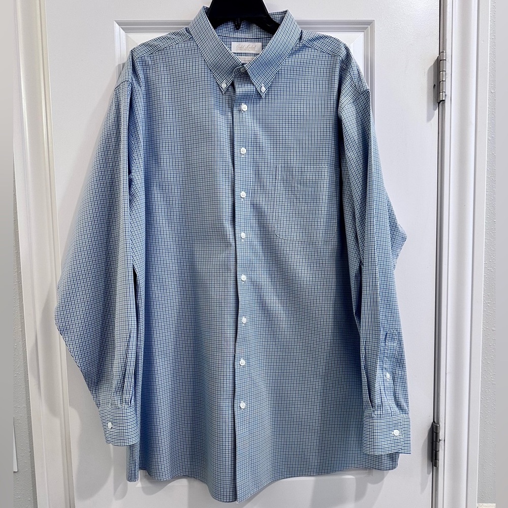 Big&Tall Gold Label Blue Green Button Down Checkered Shirt 19 Tall 36/37
